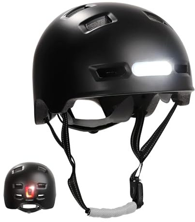 Crazy Safety Vertigo Matt Black Bike Helmet Front And Rear Light USB| Skater Helmet For Scooter, Skateboard, Inline Skates And BMX Bikes, city Bike Helmet For Men Women | M 54-57cm