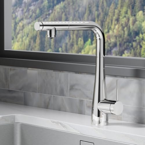 IMEX - Grifo de Cocina Osmosis Extraible | Grifo Monomando Fregadero con Osmosis 2 vías | Griferia de Cocina | Grifo en Latón|Serie Split | Color Cromado