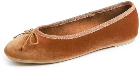 Feversole Women's Suede Macaroon Colorful Memory Foam Cushion Ballet Flat Camel Velvet Size 6.5