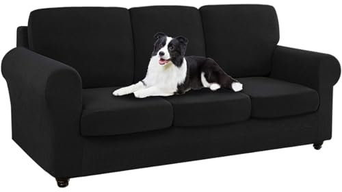 SYLC Ektorp Sofabezug Mit Separaten Sitzkissenbezug Und Rückenlehnenbezug Stretch Jacquard, Geteilt SofaÜberwürfe Anti-Rutsch Sofahusse Überzug (Black,Sofa+3 Seats+3 Backs)