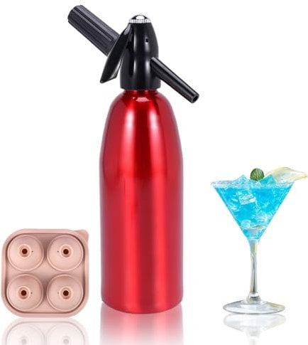 Sifone per soda, 1 l, in alluminio, per acqua frizzante, per uso domestico ed esterno, macchine per acqua gassata, seltzer per bibite fresche e cocktail, utilizza cartucce di CO2 da 8 g (non incluse)