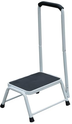 Gr8 Home Single Step Caravan Stool Steel Non Slip Entry Door Ladder Car Van Motorhome Camper Home Kitchen Bathroom With Safety Grab Rail Banister Bar Handrail Support