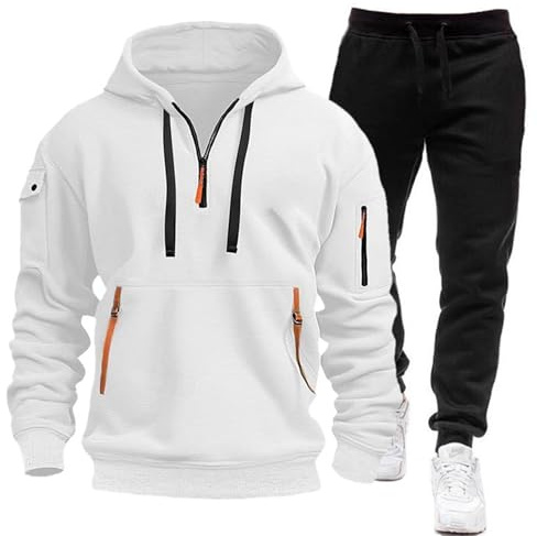 Qixiu Herren Frühling und Winter Langarm Einfarbig Patch Top Jogginghose Casual Loose Anzug Jogginganzüge Für Männer
