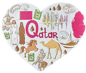 Qatar 3D-Kühlschrankmagnet in Herzform, Souvenir, Geschenk, Kunstharz, handgefertigt, Katar-Kühlschrankmagnet, Heim- und Küchendekorationssammlung