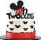Xsstarmi 1 Pack Mouse 2nd Birthday Cake Topper Glitter Mini Cake Pick Black Red Two Oldes Cake Decorations for Baby Shower Happy 2nd Birthday Party Supplies