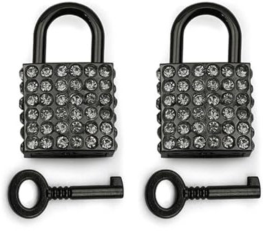 2-Pack Bling Square Padlock Mini Square Lock Decorative Padlock Luggage Accessory Handbag Charm with Key for Jewelry Box Diary (Black)