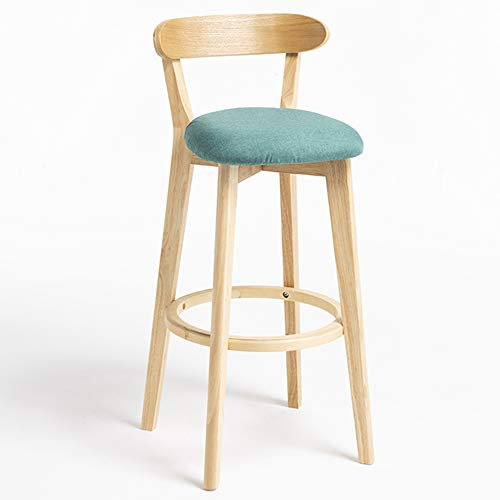 Rustikale Barhocker aus Holz, Vintage, gepolstert, Küchenstühle mit Rückenlehne und Fußstütze, Beine aus Eiche, grau/blau, Thekenhöhe