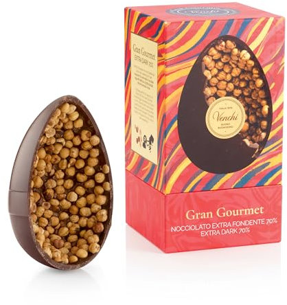 Venchi - Schokoladenei, 70% extra Dunkler Schokoladengeschmack, mit GanzenPiemont-Haselnüss, mit Überraschung, Glutenfrei, Vegan, 540 gr, Osterkollektion, Geschenkidee