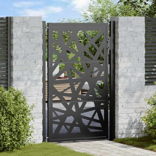 Homgoday Garden Gate, Steel Fence Fencing Privacy Safety Outdoor Gate 105x155 cm Black Metal Heavy Duty Frame with Latch for Garden Security and Patio