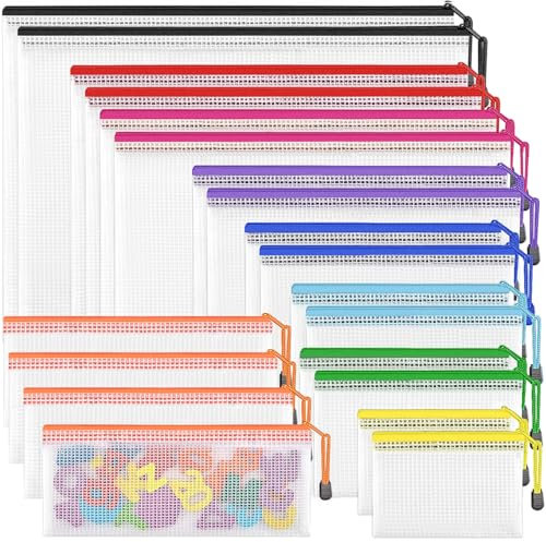 Plastic Zip Wallets Folders- 20Pcs Multi-Sizes Zip Lock Bags Plastic Folders Document Wallet Zip Pouches for School, Office, Travel, Home Storage, and Organizing Stationery.