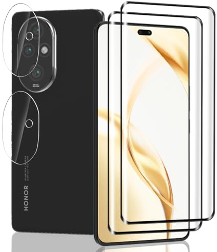 Jaavkkma 2 Piezas Protector Pantalla para Honor 200 Pro Cristal Templado + 2 Piezas Protector Cámara, Dureza 9H/Sin Burbujas, Película Protectora para Honor 200 Pro - HD Vidrio Templado
