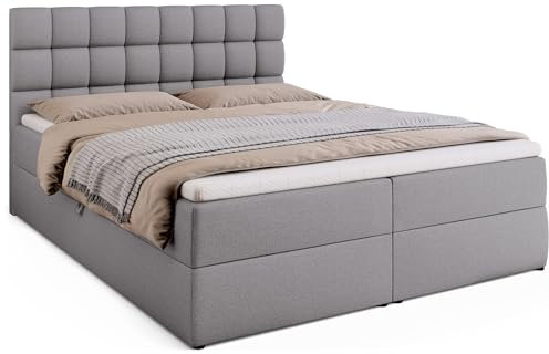 BROMARKT Boxspringbett mit Bettkasten Polsterbett mit Bonell-Matratze und Topper Bett für Schlafzimmer gepolstertes Kopfteil Dakota bonellfedern 160x200 Härtegrad H3 Grau