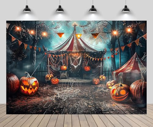 CHNBGPRO 3 m x 2.5m Halloween Horror Circus Backdrop Evil Pumpkin Carnival Creepy Night Haunted House Theme Background Halloween Evil Clown Cosplay Birthday Wedding Party Decor Photo Props Wallpaper
