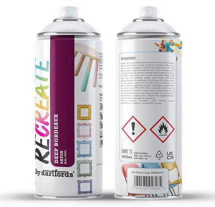 RECREATE Deep Bordeaux Violet Satin Spray Paint for Wood, Metal, Plastic | Quick Drying, Smooth, Durable, Easy-to-Apply | Indoor/Outdoor | For Furniture, Craft, Doors, Ornaments, Pots, Frames