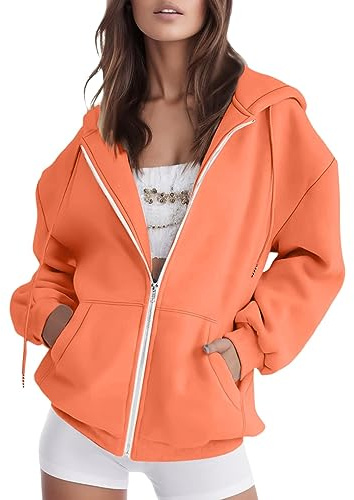 HEONSATI Hoodies for Women Uk, Women's Long Sleeve Sweatshirts Soft Comfortable Casual Hooded Jackets with Pockets Oversized Zip Up Hoodies Ladies Plain Zipper Lightweight Drawstring Cardigans Tops