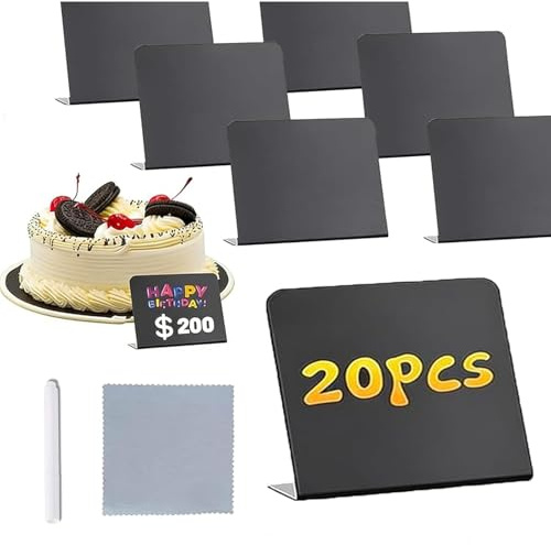 20 Stück Mini Tafeln Zum Beschriften Mit 1 Stift Und 1 Reinigungstuch, Buffet Zubehör Kreidetafel Klein, Ideal Für Buffet Schilder, Preisschilder Aufsteller, Hochzeiten Und Büro, 10x7,5 Cm