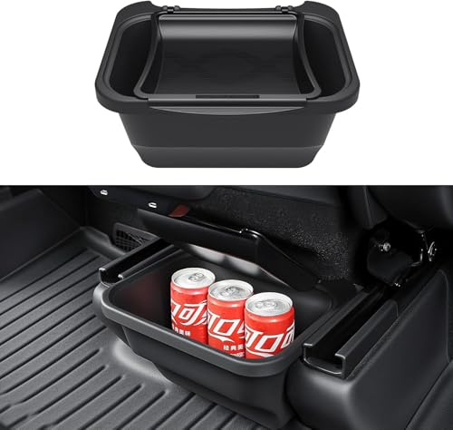 topfit organisateur de console centrale arrière pour Tesla Model Y Juniper boîte de rangement sous siège, poubelle avec couvercle accessoires intérieurs pour Model Y Juniper 2025-2026