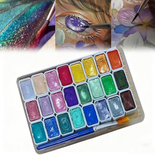 Nurila Aquarellfarben Set, 24 Farben Wasserfarbkasten Mit Farbkarte-Konturstift,24 Ml in Tragbarer Box Für Anfänger Und Profis, Das Ideale Geschenk Künstler Und Malerei-Liebhaber