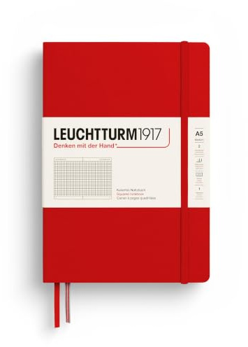LEUCHTTURM1917 373979 Notebook Medium (A5), Hardcover, 251 Numbered Pages, Cherry, Squared