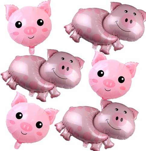 6-teiliges Set mit Geburtstagsballons für Schweine, rosa Schweinchen, Ballondekoration, Aluminiumfolienballons, geeignet für Partys mit Bauernhof-Thema