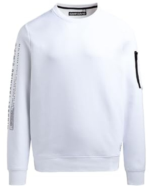 Camp David Herren Sweatshirt aus Interlock mit Ärmeltasche und Artwork Opticwhite, XXL