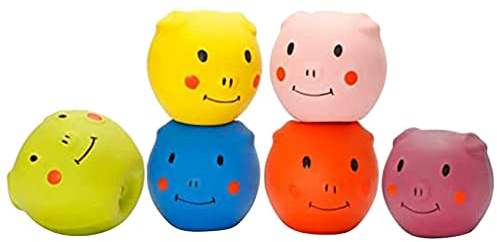 Qusedwey Squeaky Dog Toys -Cute Funny Pigge Latex Dog Balls for Small Puppy and Medium Pets Dogs (6 Pack)