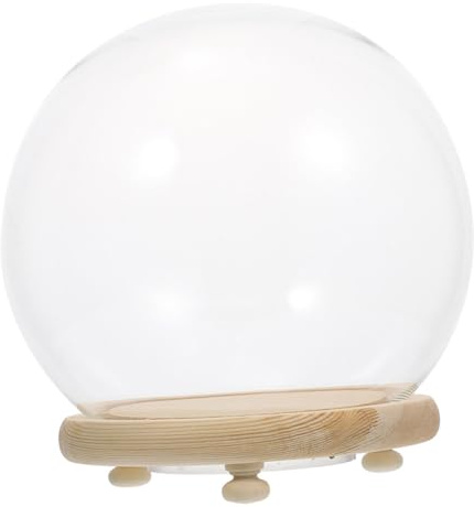 ULDIGI Glaskuppel mit Holzsockel Klarer Glasdisplay Dome für Blumendekoration Staubschutz Tischdeko Wohnaccessoire aus Glas und Holz