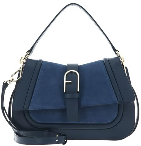 Furla Leder Schultertasche Umhängetasche Flow Top Handle Toni Grigio Blu blaugrau