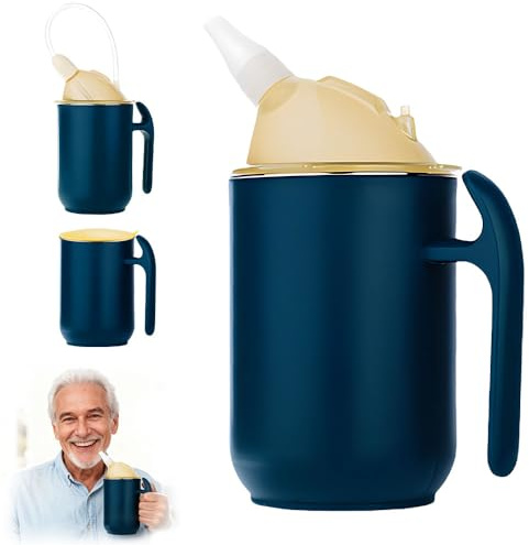 Weciau 3-In-1 Schnabeltasse Senioren mit Griff, 400 ML Schnabelbecher, Schnabeltasse Erwachsene mit Zwei Deckeln und Griffen, Trinkbecher Auslaufsicher für Senioren, Patient, Behinderte, Mutterschaft