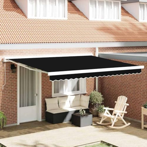 Standmarkise, Markisen-Ersatzstoff Schwarz 400 x 350 cm Segeltuch Balkon Rollo für Balkon Terrasse Garten, Terrassenüberdachung