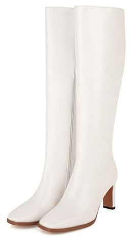 ticticlily Stivali Alti Donna Invernali Scarpe a Punta Al Ginocchio Tacchi Alti Stivaletti Casual Eleganti C Bianco 39 EU
