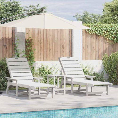 Teenpull Sonnenliege 2er Set Weiß, 195,5 x 53 x 98,5 cm Polyethylen, Verstellbare Rückenlehne, Wetterfest für Garten, Terrasse