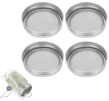 4 Pezzi Coperchi per Filtro a Rete in Acciaio Inossidabile Coperchio per Germinazione per Barattoli di Vetro a Bocca Normale Coltivazione di Germogli di Fagioli Setaccio Copertura (70 mm)