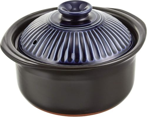 Japanese Donabe Clay Pot Rice Cooker for Rice, Soup & Hot Pot, Double Lid, Banko Ware, 1.9 Qt / 1.8L, for 2–3 People