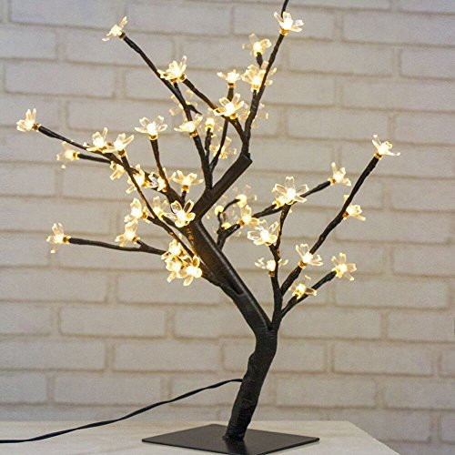 Albero Luminoso 45 cm a LED con 48 Fiori di Ciliegio Luci Led Natale Interno Luci Decorative Led , Scrivania, Comodino, bianco caldo