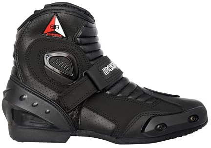 Audax Herren Motorradstiefel-Biker Boots-Sport Motorrad Stiefel aus echtem Leder-Leicht und Atmungsaktiv, mit verstärkten Protektoren Schwarz - 45