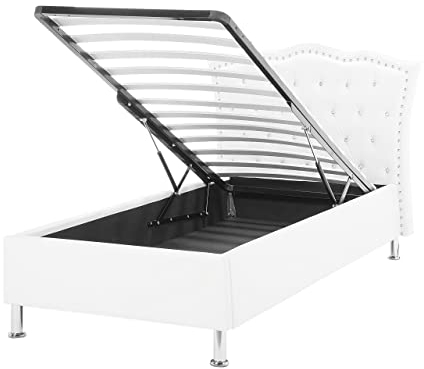 Glamouröses Bett weiß mit Bettkasten Kunstleder hochklappbar 90 x 200 cm Metz