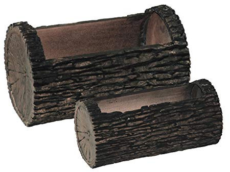 Woodland Textured Trunk Style Plastic Trough Planters - Set of 2 - Suitable for Indoor or Outdoor Use - 27.5cm (L) x 14cm (W) x 14cm (H)