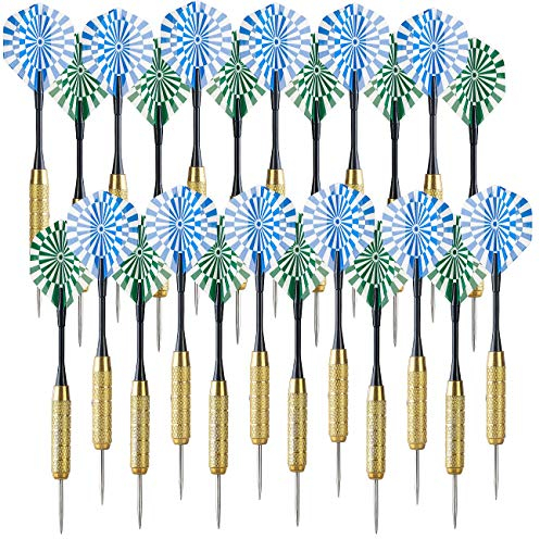 Playtastic Darts: 24er-Set Messing-Dartpfeile m. Stahlspitze, 100 Flügel, 200 Gummiringe (Dartsets, Steel-Dart-Sets, Dartscheibe)