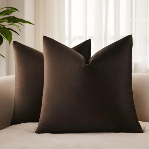 JUSPURBET Euro Coffee Velvet Throw Pillow Covers 65x65 CM Set of 2 | Decorative Euro Sham for King Couch Bed Sofa Living Room Bedroom,Modern Home Decor,Invisible Zipper,Square Cushion Covers