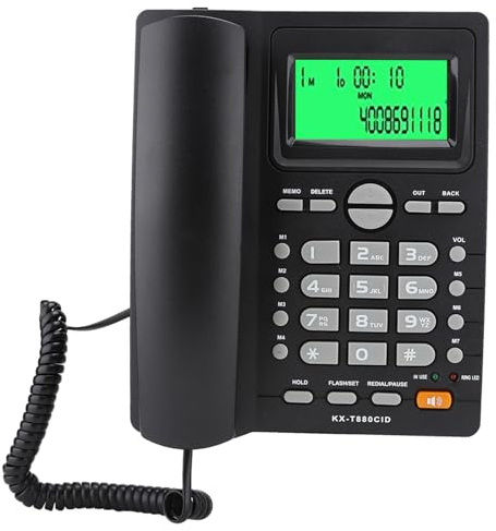 KX-T880C Telefono Fisso con Display ID chiamante per Ufficio in casa, Telefono Muto Nero, Senza Batteria, con Funzione visiva, ID chiamante, Funzione di memorizzazione del Numero.