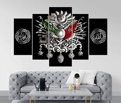 JJJKK Bilder islamische osmanische Kunst 5 Teilig, Leinwandbilder, Wandposter, fünfteilig, Home Dekoration, Mit Rahmen