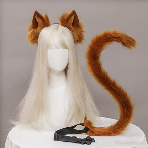 JIAHG Halloween Kostüme Plüsch Katzenohren katzenschwanz Cosplay Set katzenschwanz und Ohren Katzenohren Ohren Haarspange Headwear Damen Halloween Fasching Karneval Cosplay Frauen