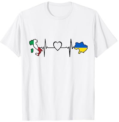 Bandiera Italiana Ucraina - Ucraina Italia Heartbeat Maglietta