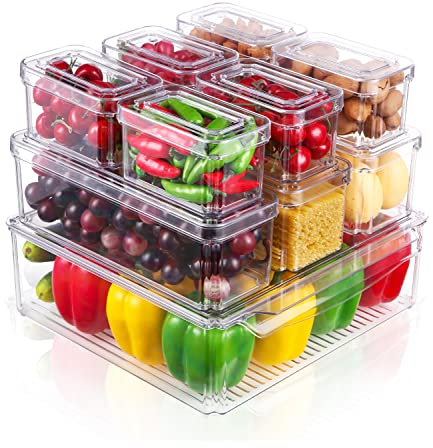 Organizador frigorifico Juego de 10,Recipiente para Guardar Alimentos Organizadores de Nevera Caja de Almacenaje Caja de plástico para 10 latas de Bebida, Organizador de Nevera, Transparente