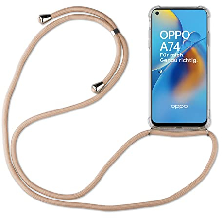 betterfon Hülle Kompatibel mit Oppo A74 4G | Handykette Smartphone Halskette Hülle mit Band | Handyhülle mit Kordel zum Umhängen Kompatibel für A74 4G | Beige/Braun