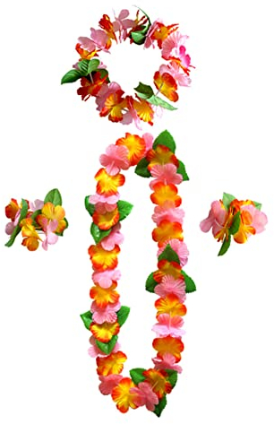 duoyif Blumenketten Hawaii Deko Kette, Hawaii Girlanden Ketten Tropische Strandgirlande, Hawaiianisches Blumenketten für Ostern Karneval Oktoberfest Weihnachten Hawaii Partys (Rosa Orange)