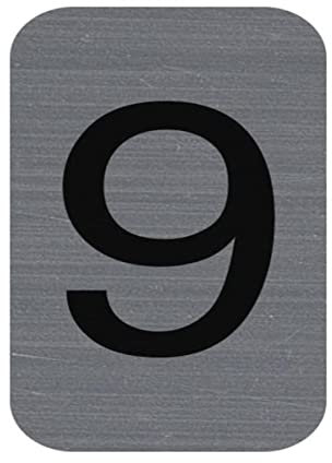Exacompta - Réf. 67189E - 1 plaque adhésive CHIFFRE 9 - Plaque murale imprimée de signalisation - Sur tous supports - Aspect aluminium brossé - Dimensions : 2,5 x 4,4 cm