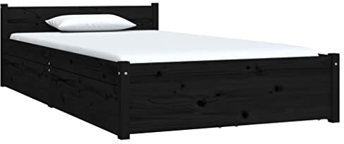 vidaXL Bett mit Schubladen Holzbett Massivholzbett Einzelbett Bettgestell Bettrahmen Schlafzimmerbett Schlafzimmermöbel Schwarz 90x200cm