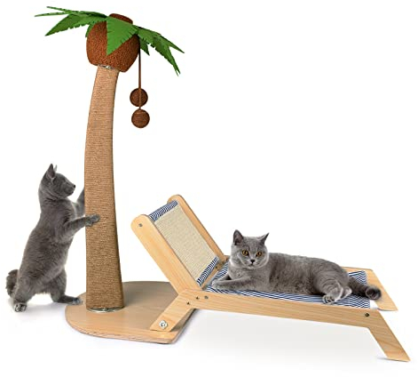 Lechansen Kratzbaum mit Lounge 2 in 1, 29,5 Zoll Hoch Palme Katzenkratzbaum für Indoor Katzen, Sisalseil Kratzbäume mit Strandkorb für Katze Kätzchen Spielen und Ausruhen